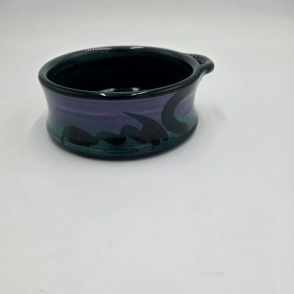 Handmade Ceramic Ramekin Dish Purple Green Swirl Design Signed 94 - Picture 1 of 4